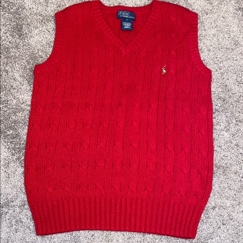 Boys 7 Ralph Lauren Polo sweater vest red holiday